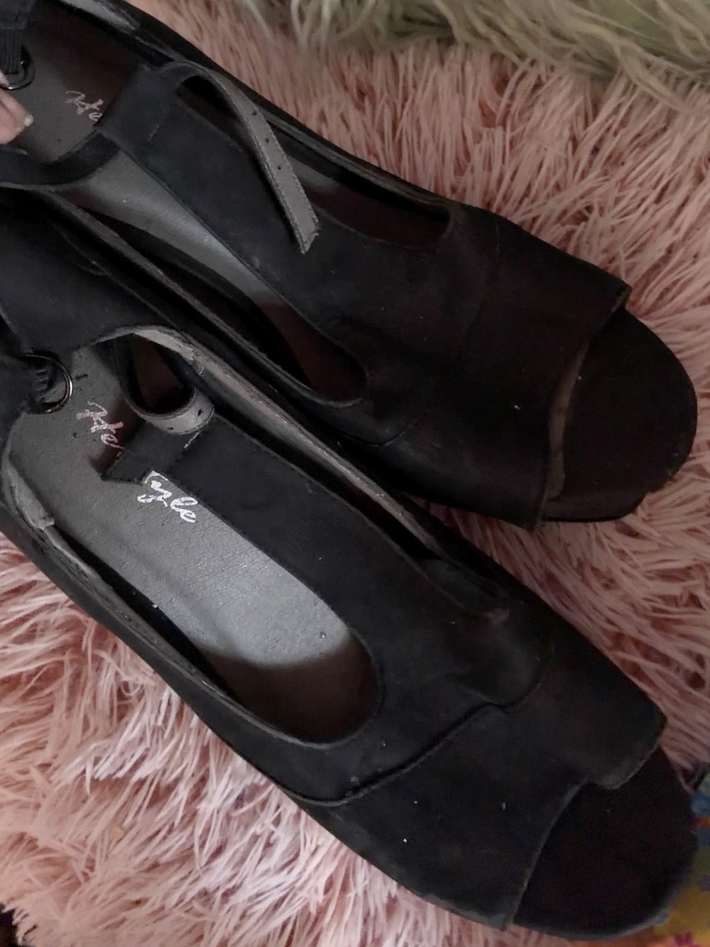 Herstyle Black Peep-Toe Slingback Heels